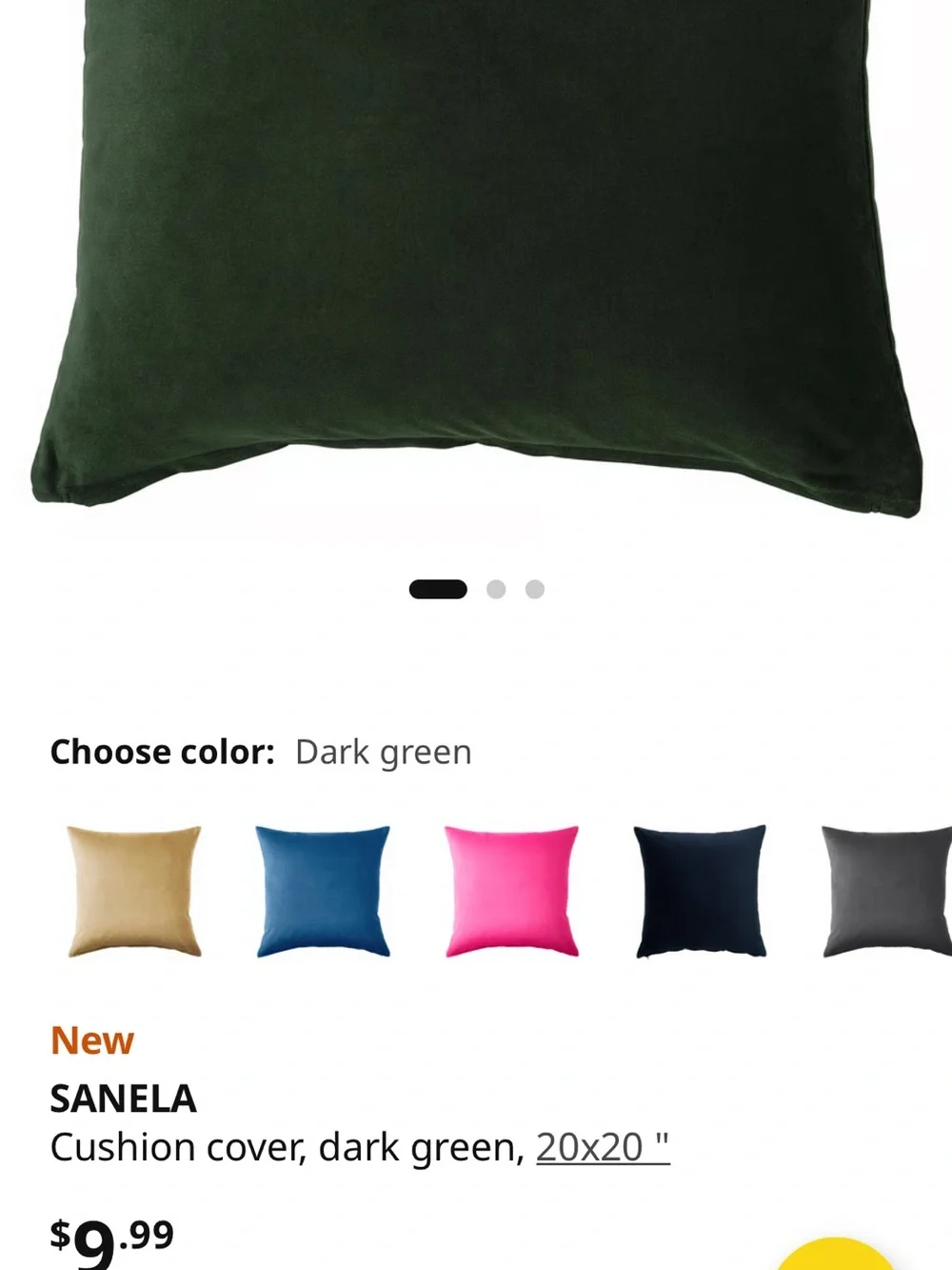 IKEA “Sanela” dark green cotton velvet pillow covers with “Fjadrar” inserts